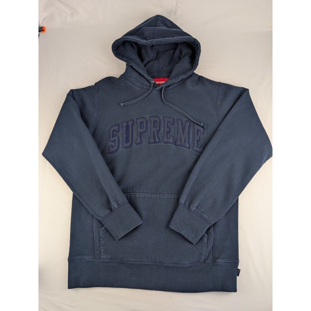 Mens L Supreme: 100% Cotton Logo Hoodie - BLUE (Size Large) Stained